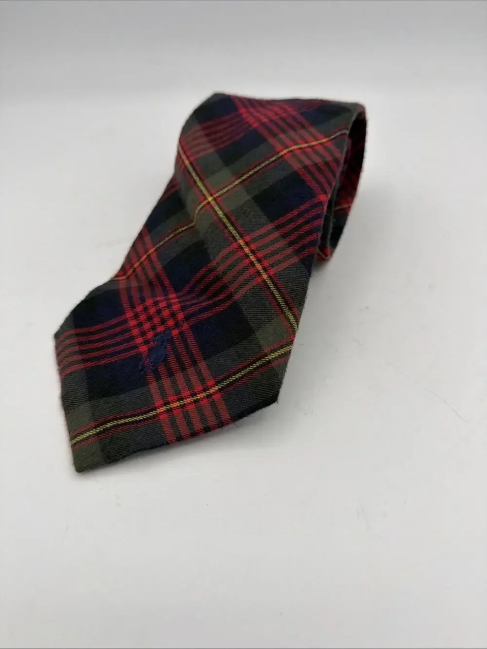 VTG Polo Ralph Lauren Red Tartan Cotton Tie w/ Logo Made in USA Preppy Old Money